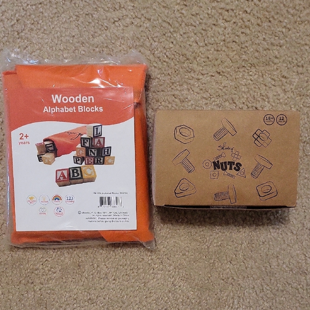 Wooden Alphabet Blocks Set + Montessori Nuts Kit NEW Skoolzy